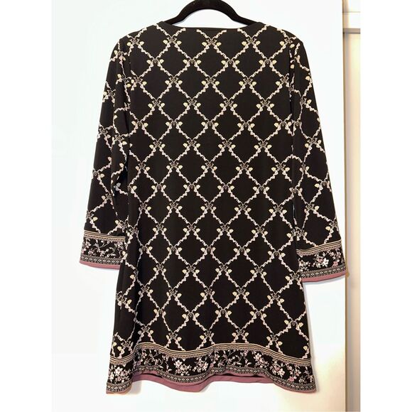 WHBM Womens Black Purple White Trellis Pattern Stretch Tunic Small EUC - Picture 2 of 11